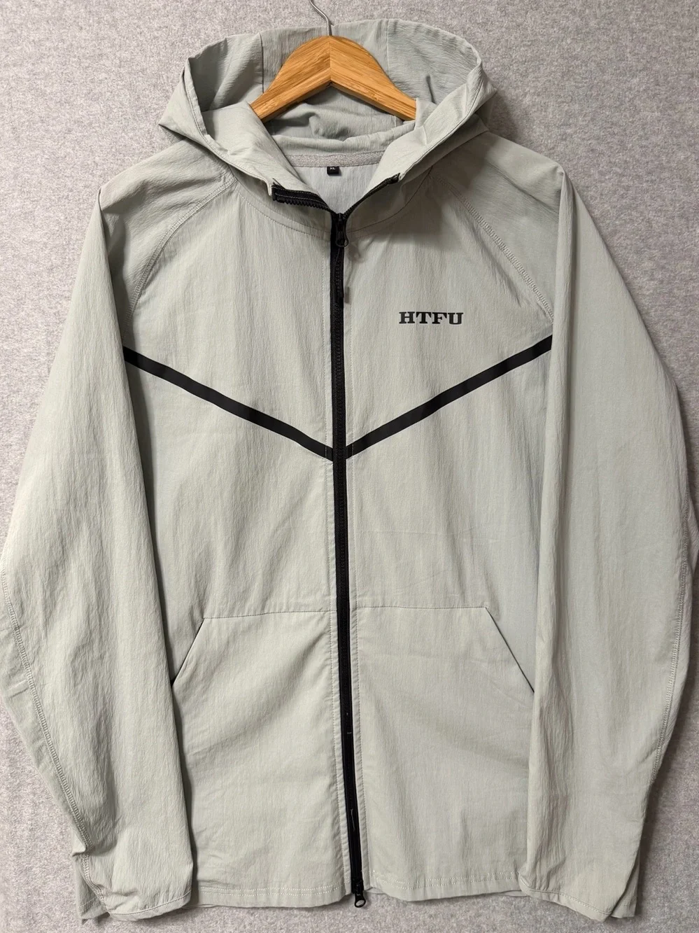 HTFU Men’s XL Track Jacket Silver Gray Full Zip Hooded Athletic Stretch